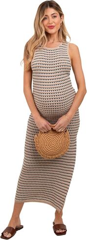 PinkBlush Striped Knit Fitted Sleeveless Maternity Maxi Dress in Saudi Arabia