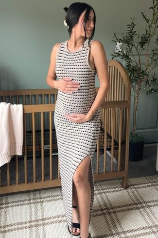 PinkBlush Striped Knit Fitted Sleeveless Maternity Maxi Dress in Saudi Arabia