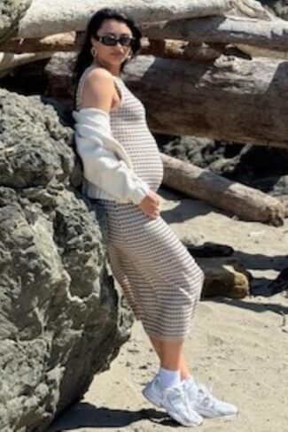 PinkBlush Striped Knit Fitted Sleeveless Maternity Maxi Dress in Saudi Arabia