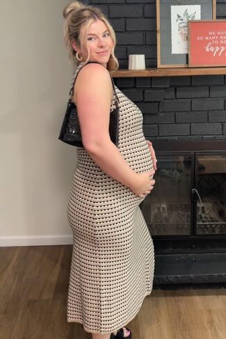 PinkBlush Striped Knit Fitted Sleeveless Maternity Maxi Dress in Saudi Arabia