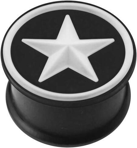 Embossed White Star on Black Silicone Double Flared Tunnel Gauge Ear Plug in Saudi Arabia