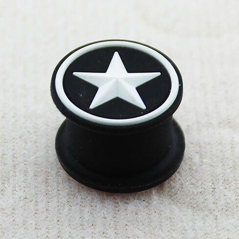 Embossed White Star on Black Silicone Double Flared Tunnel Gauge Ear Plug in Saudi Arabia