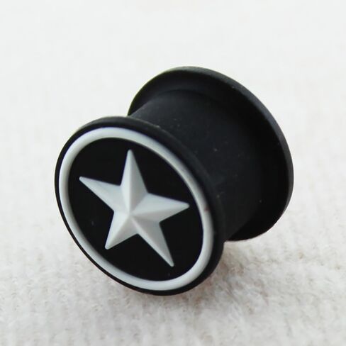 Embossed White Star on Black Silicone Double Flared Tunnel Gauge Ear Plug in Saudi Arabia