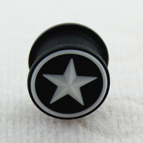 Embossed White Star on Black Silicone Double Flared Tunnel Gauge Ear Plug in Saudi Arabia