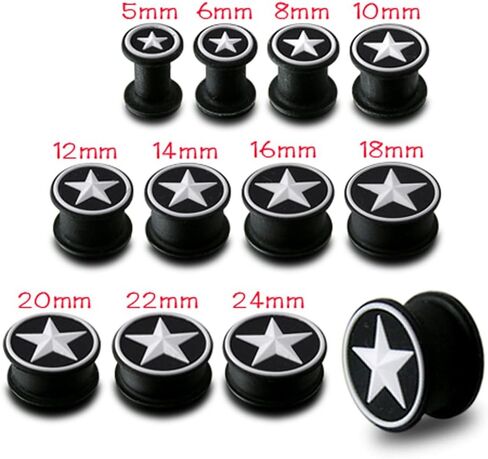 Embossed White Star on Black Silicone Double Flared Tunnel Gauge Ear Plug in Saudi Arabia