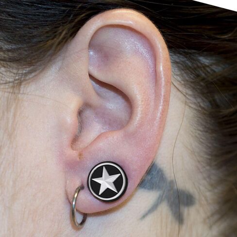 Embossed White Star on Black Silicone Double Flared Tunnel Gauge Ear Plug in Saudi Arabia
