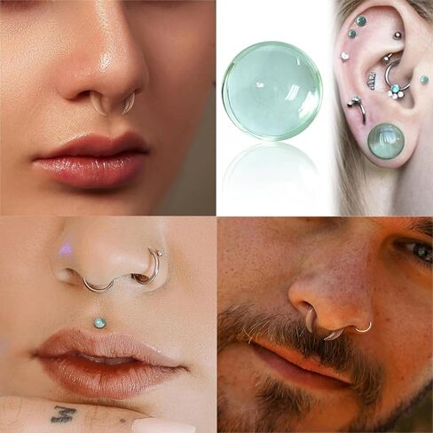 Single Flare Glass Stretching kits 1PC C-shape septum rings+1Pair Glass Gauges Taper Expander with Rubber O-Rings,1.6-8mm(14G-0G) Full Size Ear Tunnels Plugs,Cylindrical Body Piercing in Saudi Arabia