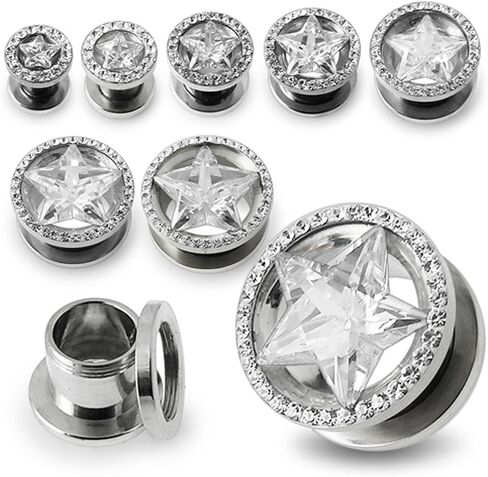 Multi Crystal Stone Around Star Cz Stone 316L Surgical Steel Flesh Tunnel Gauge Ear Piercing Body Jewelry in Saudi Arabia