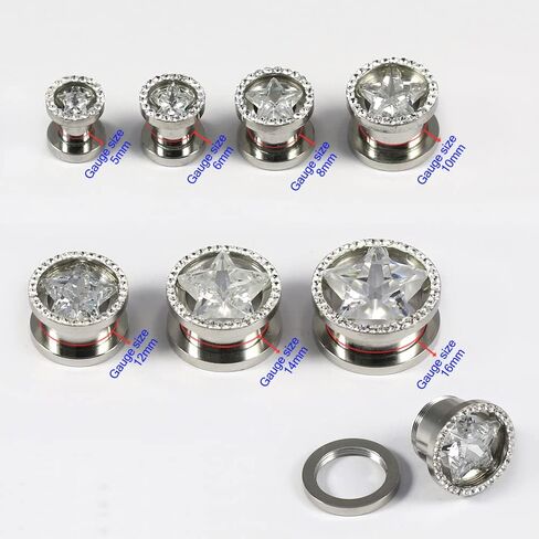 Multi Crystal Stone Around Star Cz Stone 316L Surgical Steel Flesh Tunnel Gauge Ear Piercing Body Jewelry in Saudi Arabia