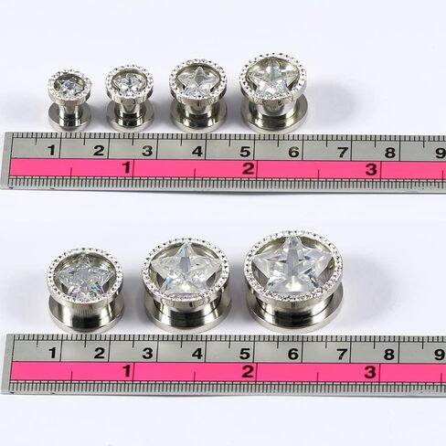 Multi Crystal Stone Around Star Cz Stone 316L Surgical Steel Flesh Tunnel Gauge Ear Piercing Body Jewelry in Saudi Arabia