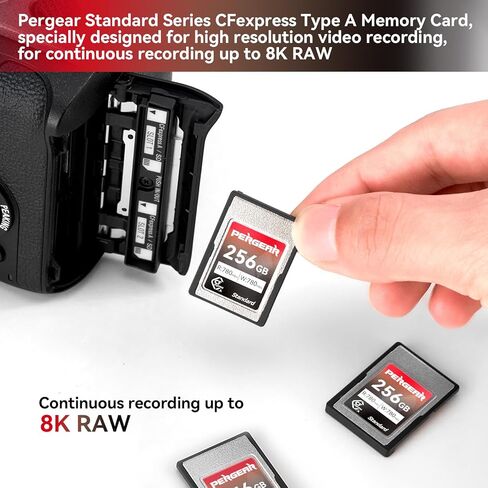 Pergear 256GB CFexpress Type A Memory Card, Version 2, Up to 780MB/s Read Speed & 780MB/s Write Speed for 4K 120P,8K 30P Recording Video/Photo, with Card Reader, Compatible for Sony Alpha & FX Cameras in Kuwait