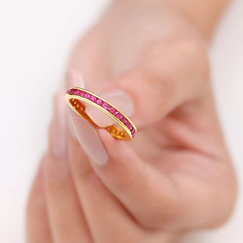 مختبر معتمد نمت Ruby Full Etherity Ring للنساء ، جودة AAAA ، حلقة Ruby القابلة للتكديس - مع مربع المجوهرات in Kuwait
