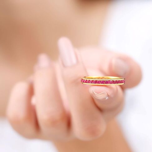 مختبر معتمد نمت Ruby Full Etherity Ring للنساء ، جودة AAAA ، حلقة Ruby القابلة للتكديس - مع مربع المجوهرات in Kuwait