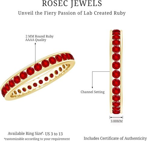 مختبر معتمد نمت Ruby Full Etherity Ring للنساء ، جودة AAAA ، حلقة Ruby القابلة للتكديس - مع مربع المجوهرات in Kuwait