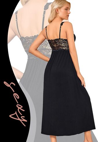 ALCEA ROSEA Womens Sexy Nightgowns Long Floral Lace silky Lingerie supportive Chemises Full slip for Women Elegant Sleepwear in Kuwait