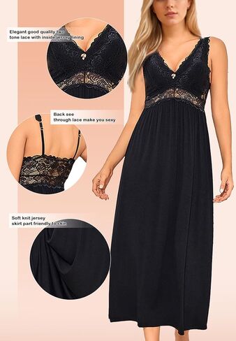 ALCEA ROSEA Womens Sexy Nightgowns Long Floral Lace silky Lingerie supportive Chemises Full slip for Women Elegant Sleepwear in Kuwait