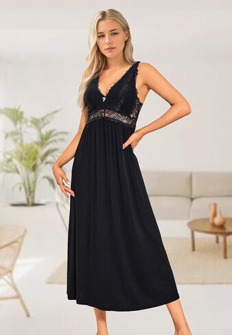 ALCEA ROSEA Womens Sexy Nightgowns Long Floral Lace silky Lingerie supportive Chemises Full slip for Women Elegant Sleepwear in Kuwait