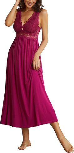 ALCEA ROSEA Womens Sexy Nightgowns Long Floral Lace silky Lingerie supportive Chemises Full slip for Women Elegant Sleepwear in Kuwait