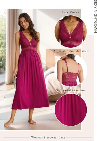 ALCEA ROSEA Womens Sexy Nightgowns Long Floral Lace silky Lingerie supportive Chemises Full slip for Women Elegant Sleepwear in Kuwait