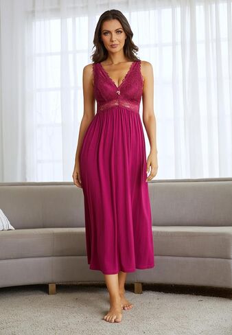 ALCEA ROSEA Womens Sexy Nightgowns Long Floral Lace silky Lingerie supportive Chemises Full slip for Women Elegant Sleepwear in Kuwait