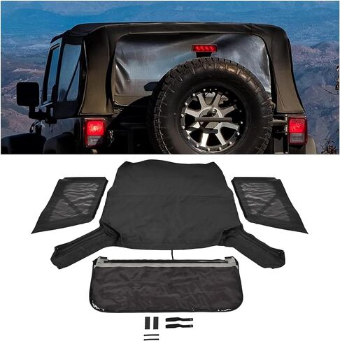Hecasa Soft Top بديل متوافق مع 2007-2018 Jeep Wrangler 2 Models w/Defipable الجانبية الخلفية النافذة السوداء in Saudi Arabia