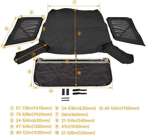 Hecasa Soft Top بديل متوافق مع 2007-2018 Jeep Wrangler 2 Models w/Defipable الجانبية الخلفية النافذة السوداء in Saudi Arabia