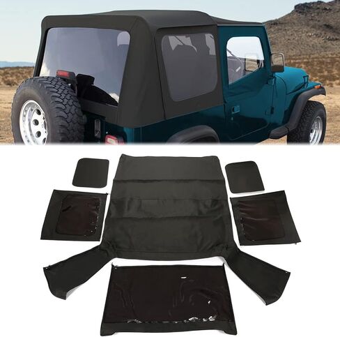 KUAFU Replacement Soft Top Compatible with 1987-1995 Jeep Wrangler YJ 2 Door Sailcloth Vinyl Black Roof, Zip Out with Tinted Plastic Windows and Removable Front Upper Door Skins in Saudi Arabia