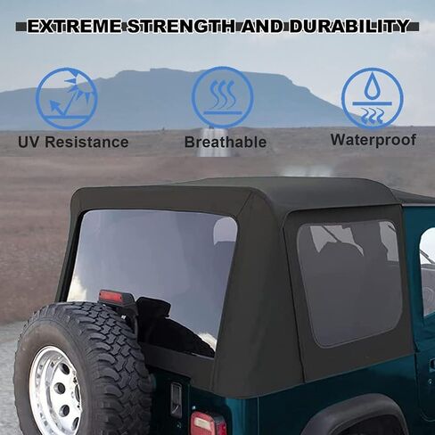 KUAFU Replacement Soft Top Compatible with 1987-1995 Jeep Wrangler YJ 2 Door Sailcloth Vinyl Black Roof, Zip Out with Tinted Plastic Windows and Removable Front Upper Door Skins in Saudi Arabia