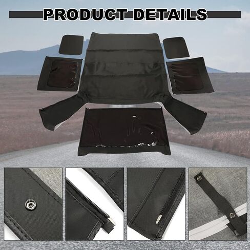 KUAFU Replacement Soft Top Compatible with 1987-1995 Jeep Wrangler YJ 2 Door Sailcloth Vinyl Black Roof, Zip Out with Tinted Plastic Windows and Removable Front Upper Door Skins in Saudi Arabia