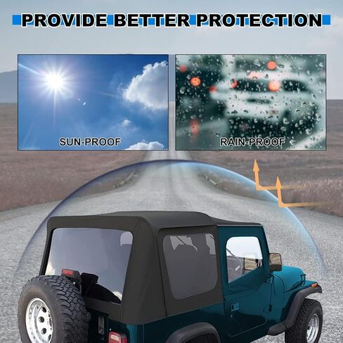 KUAFU Replacement Soft Top Compatible with 1987-1995 Jeep Wrangler YJ 2 Door Sailcloth Vinyl Black Roof, Zip Out with Tinted Plastic Windows and Removable Front Upper Door Skins in Saudi Arabia