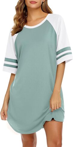 Ekouaer Cotton Nightgowns for Women Short Sleeve Sleep Shirts Crew Neck Night Shirts Soft Color Block Night Gown in Saudi Arabia