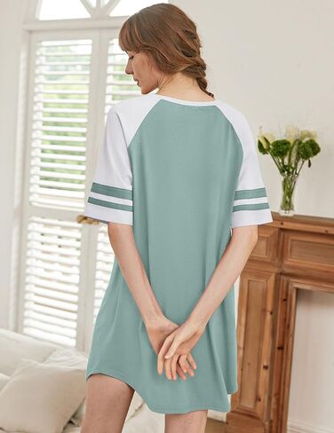 Ekouaer Cotton Nightgowns for Women Short Sleeve Sleep Shirts Crew Neck Night Shirts Soft Color Block Night Gown in Saudi Arabia