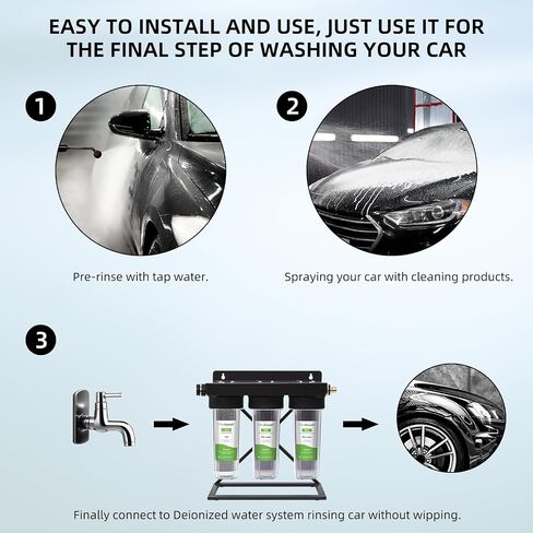 3 Stage Deionized Water car Wash System Spot Free Car Rinse Spotless car Washing Coconut Carbon Block Filter+2 DI Filters for Car/RV/Motorcycle/Window Washing No Spots 3/4" Inlet/Outlet in Saudi Arabia