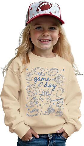 Toddler Girl Boy Game Day Football Sweatshirt Football Doodles Pullover Long Sleeve Shirt Kids Rugby Sport Fans Outfit in Kuwait