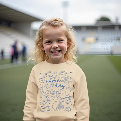 Toddler Girl Boy Game Day Football Sweatshirt Football Doodles Pullover Long Sleeve Shirt Kids Rugby Sport Fans Outfit in Kuwait