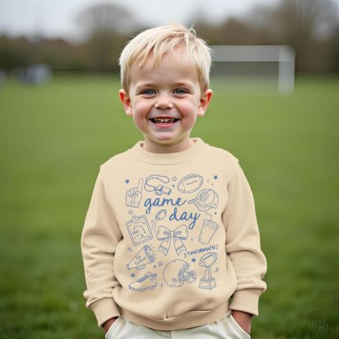 Toddler Girl Boy Game Day Football Sweatshirt Football Doodles Pullover Long Sleeve Shirt Kids Rugby Sport Fans Outfit in Kuwait
