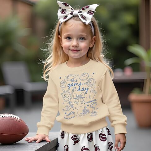 Toddler Girl Boy Game Day Football Sweatshirt Football Doodles Pullover Long Sleeve Shirt Kids Rugby Sport Fans Outfit in Kuwait