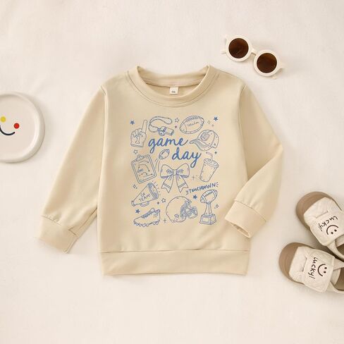 Toddler Girl Boy Game Day Football Sweatshirt Football Doodles Pullover Long Sleeve Shirt Kids Rugby Sport Fans Outfit in Kuwait
