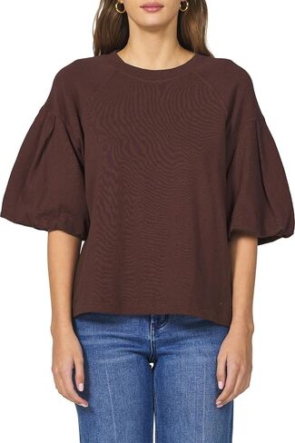 DEAR JOHN Matteo Sweatshirt Puff Sleeve Crew Neck Cotton Classic Fit – Cappuccino – Medium in Saudi Arabia