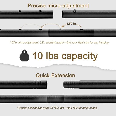 Tapestry Hanger Telescopic Rod, Adjustable Wall Hanging Bar for Heavy Duty Tapestries, Blankets, Quilts & Banner Displays. Wall Mounting Pole for Room Decor, 32-76In (Black) in Saudi Arabia