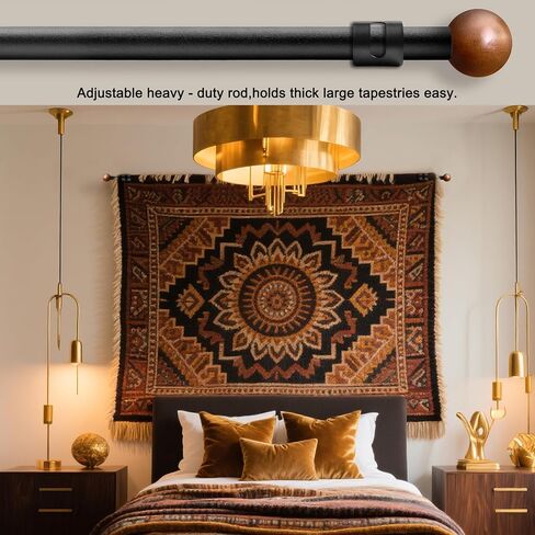 Tapestry Hanger Telescopic Rod, Adjustable Wall Hanging Bar for Heavy Duty Tapestries, Blankets, Quilts & Banner Displays. Wall Mounting Pole for Room Decor, 32-76In (Black) in Saudi Arabia