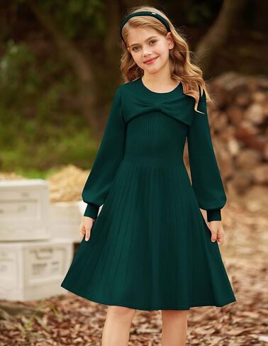 GRACE KARIN Girls Sweater Dress Bow Collar Pleated Skirt 6-14Y Back to School Outfit Knit Fall Winter Dress in Saudi Arabia