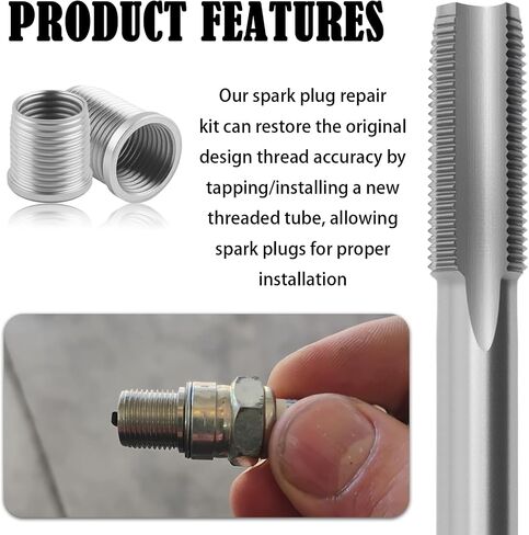Spark Plug Thread Repair Kit with 1PC M12x1.0mm Sparks Plugs Tap,Stainless Steel Spark Plug Repair Kit with 10PCS M10x1.0mm Threaded Tube,Professional Sparks Plugs Rethread Kits in Saudi Arabia