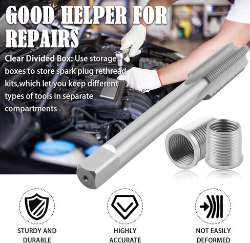 Spark Plug Thread Repair Kit with 1PC M12x1.0mm Sparks Plugs Tap,Stainless Steel Spark Plug Repair Kit with 10PCS M10x1.0mm Threaded Tube,Professional Sparks Plugs Rethread Kits in Saudi Arabia