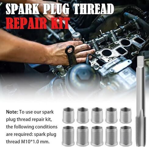 Spark Plug Thread Repair Kit with 1PC M12x1.0mm Sparks Plugs Tap,Stainless Steel Spark Plug Repair Kit with 10PCS M10x1.0mm Threaded Tube,Professional Sparks Plugs Rethread Kits in Saudi Arabia