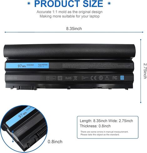 LQM® 11.1V 97Wh 9cell بطارية كمبيوتر محمول جديدة لـ Dell Latitude E6420 E6430 E6520 E6530 E5420 E5520 E5430 E5530، متوافق P/N: M5Y0X T54FJ 2P2MJ 312-1325 312-1165 PRV1Y in Kuwait