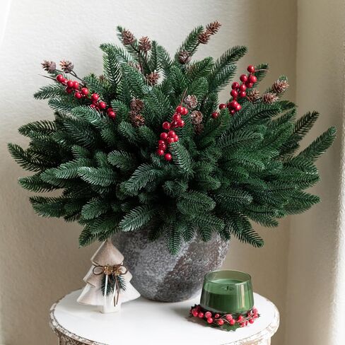 Ivydale 17Pcs Artificial Pine Branches Christmas Greenery Stems Plants Pine Needles with Pinecones for DIY Home Garden Decoration Winter Decor (Pine Branch+Pinecone&Berries) in Saudi Arabia