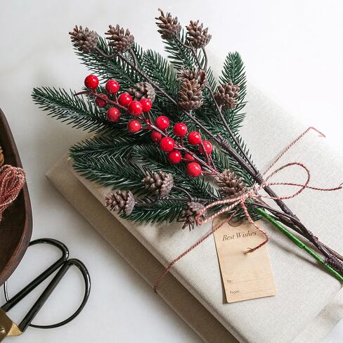 Ivydale 17Pcs Artificial Pine Branches Christmas Greenery Stems Plants Pine Needles with Pinecones for DIY Home Garden Decoration Winter Decor (Pine Branch+Pinecone&Berries) in Saudi Arabia