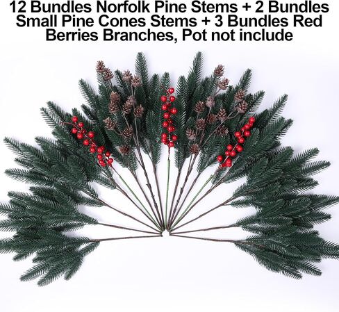 Ivydale 17Pcs Artificial Pine Branches Christmas Greenery Stems Plants Pine Needles with Pinecones for DIY Home Garden Decoration Winter Decor (Pine Branch+Pinecone&Berries) in Saudi Arabia