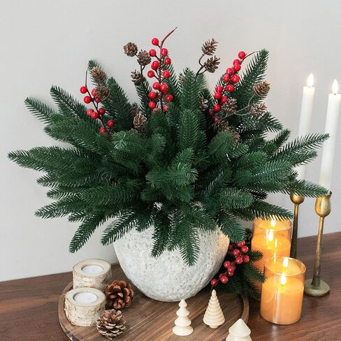 Ivydale 17Pcs Artificial Pine Branches Christmas Greenery Stems Plants Pine Needles with Pinecones for DIY Home Garden Decoration Winter Decor (Pine Branch+Pinecone&Berries) in Saudi Arabia